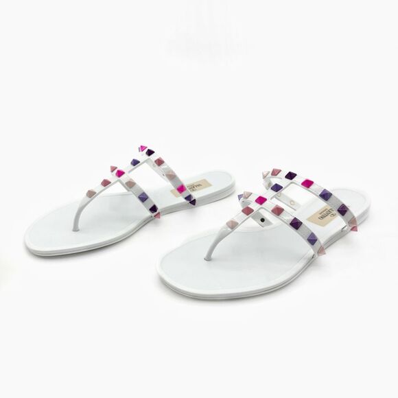 VALENTINO Pink Purple Rockstud Slide Sandal Size 37 Flat Caged Strap Rubber PVC - Picture 12 of 12
